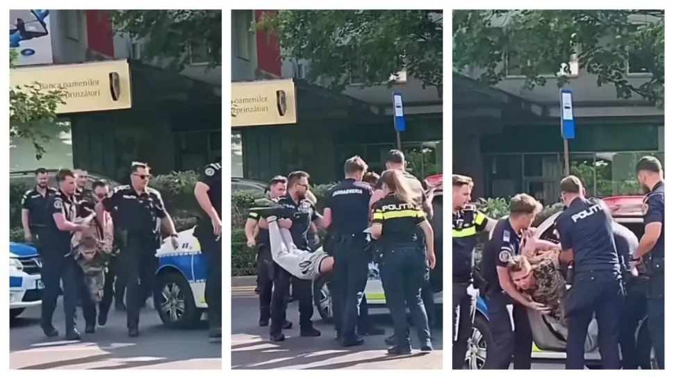 Scandal violent în centrul Bucureștiului: bărbat imobilizat de polițiști după ce și-a agresat soția în plină stradă