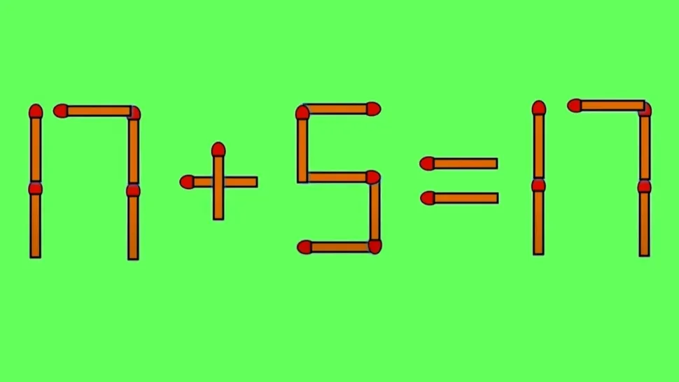 Test IQ de weekend: cum transformi o ecuație greșită în una corectă? Mută un băț de chibrit pentru a corecta 17+5=17