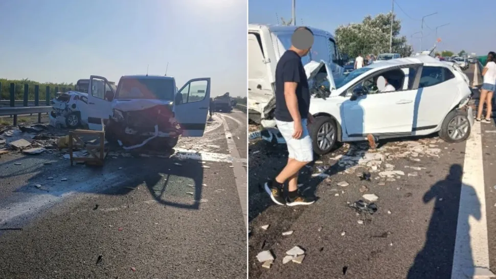 Carambol cu șapte mașini pe Autostrada A2. FOTO: Facebook