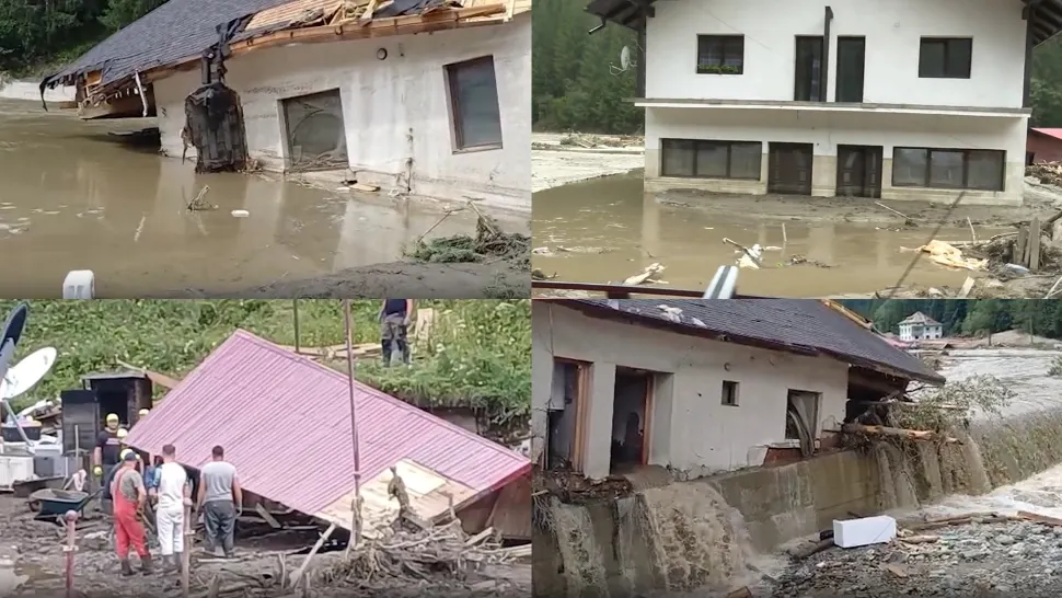 Cum arată cimitirul de mașini de la marginea orașului distrus de inundații? Imagini de la Broșteni - VIDEO