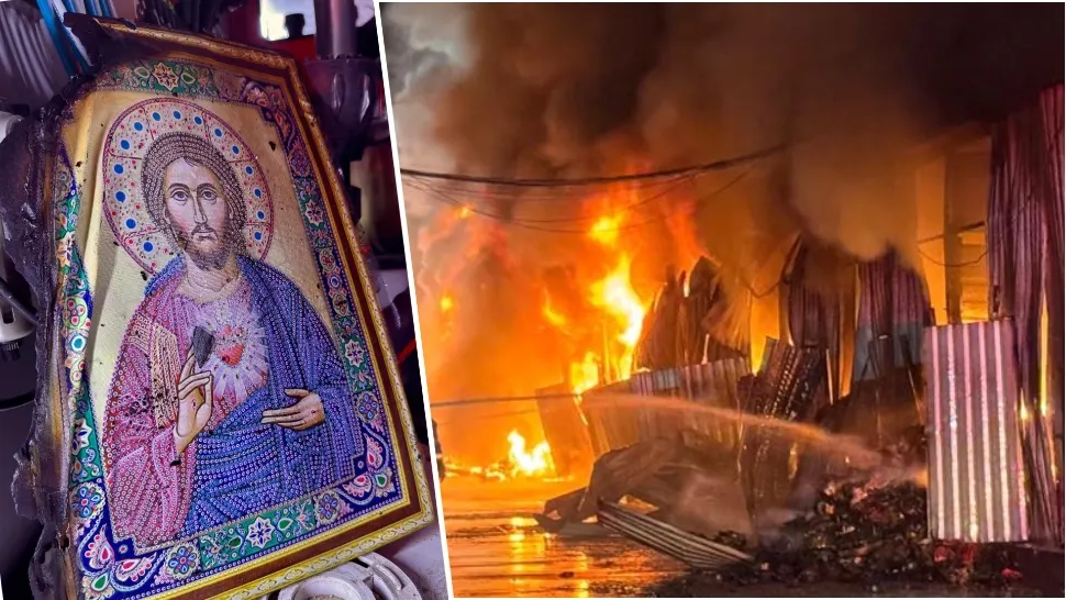 Icoană cu Iisus Hristos, intactă în urma incendiului masiv de la Dragonul Roșu.
