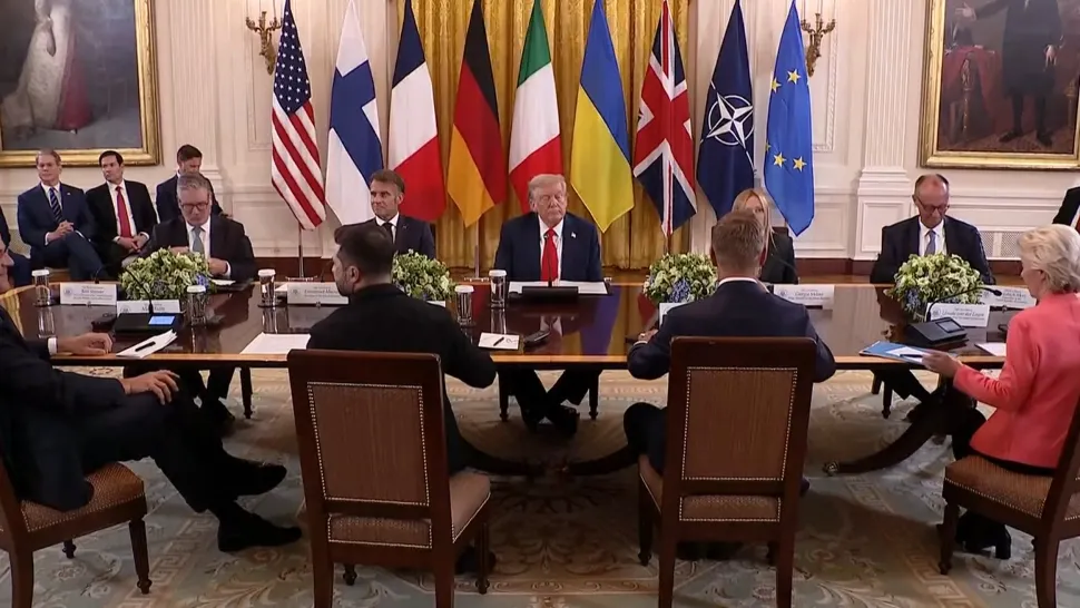Donald Trump și liderii Europei prezintă concluziile întâlnirii. Foto/Captură video
