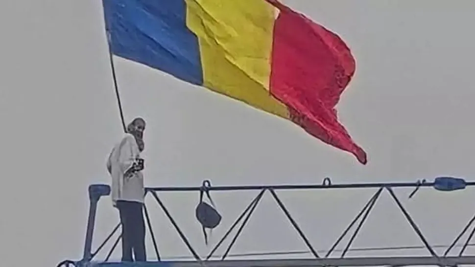 Stegarul Dac a fost convins să coboare din copac, după 18 ore de protest la înălțime 