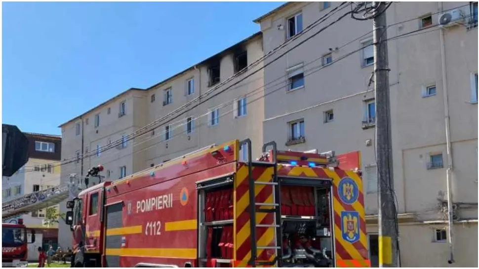 Incendiu într-un apartament din municipiul Mediaș. FOTO: ISU Sibiu