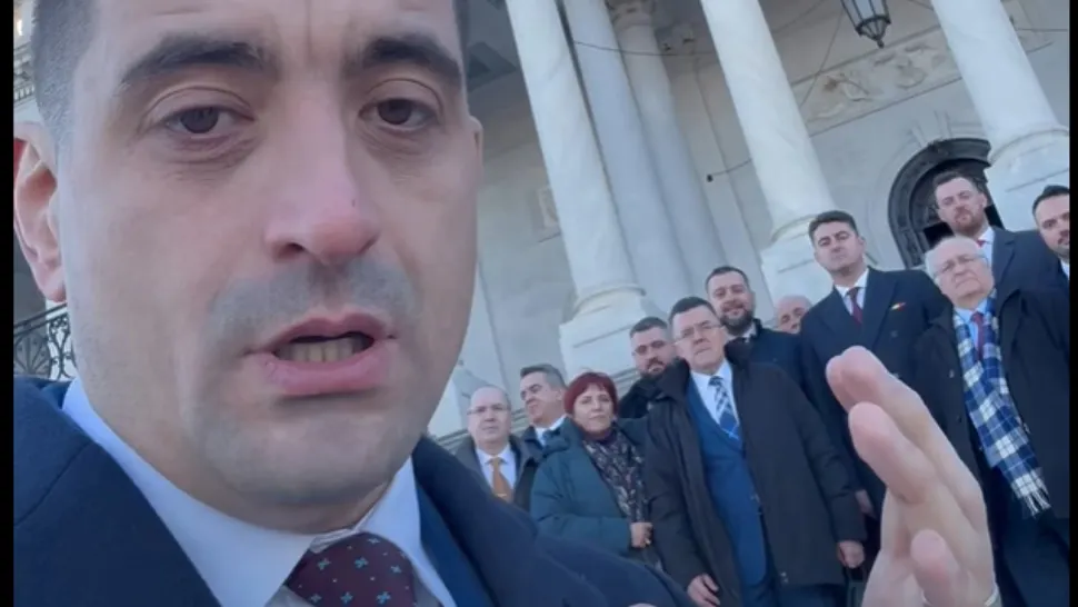 George Simion, mesaj de forță din fața Capitoliului SUA: „România trebuie să fie la masă, nu în meniu”/ Captură video