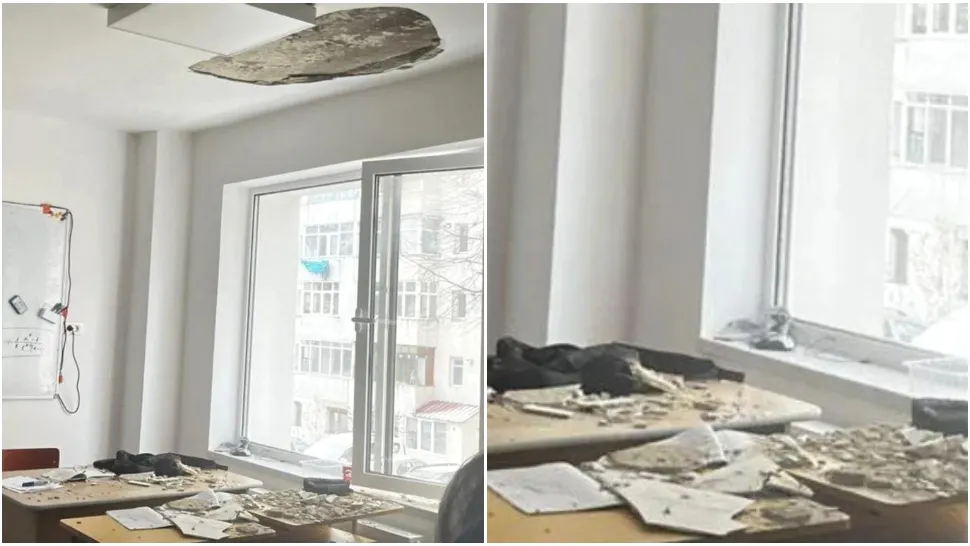 Panică într-o școală din Botoșani: tavan prăbușit chiar în timpul orelor de curs! / Colaj foto