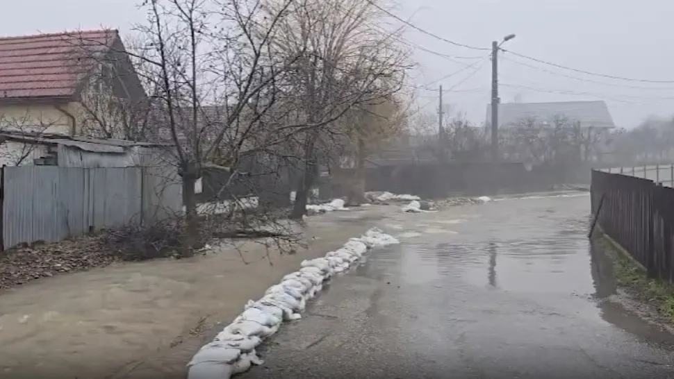 Curți inundate după ploile torențiale. Pompierii intervin cu autospeciale