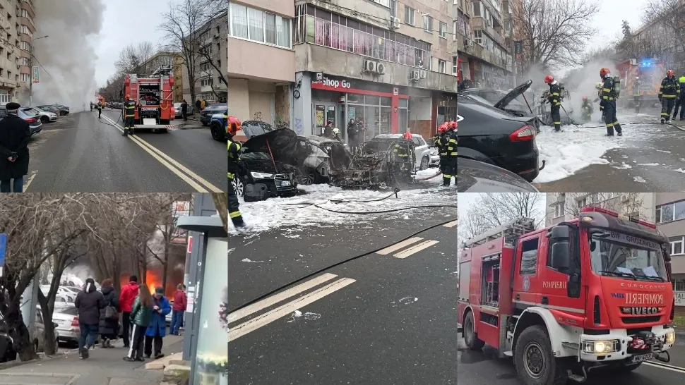Incendiu violent în București: ard mai multe mașini
