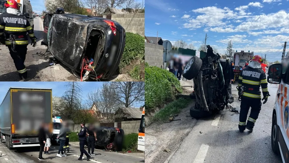 Accident rutier grav între o mașină și un TIR. FOTO: Monitorul de Suceava