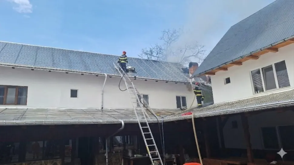 Alertă la Mănăstirea Izbuc. Au luat foc chiliile călugărilor, pompierii au intervenit cu efective sporite