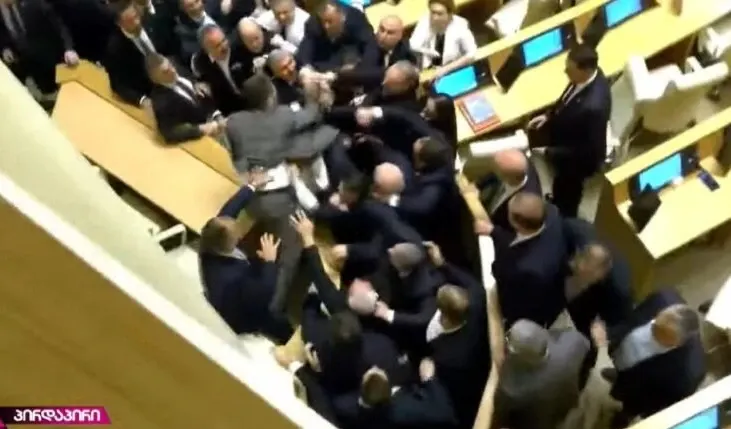 Bătaie ca-n filme în Parlament