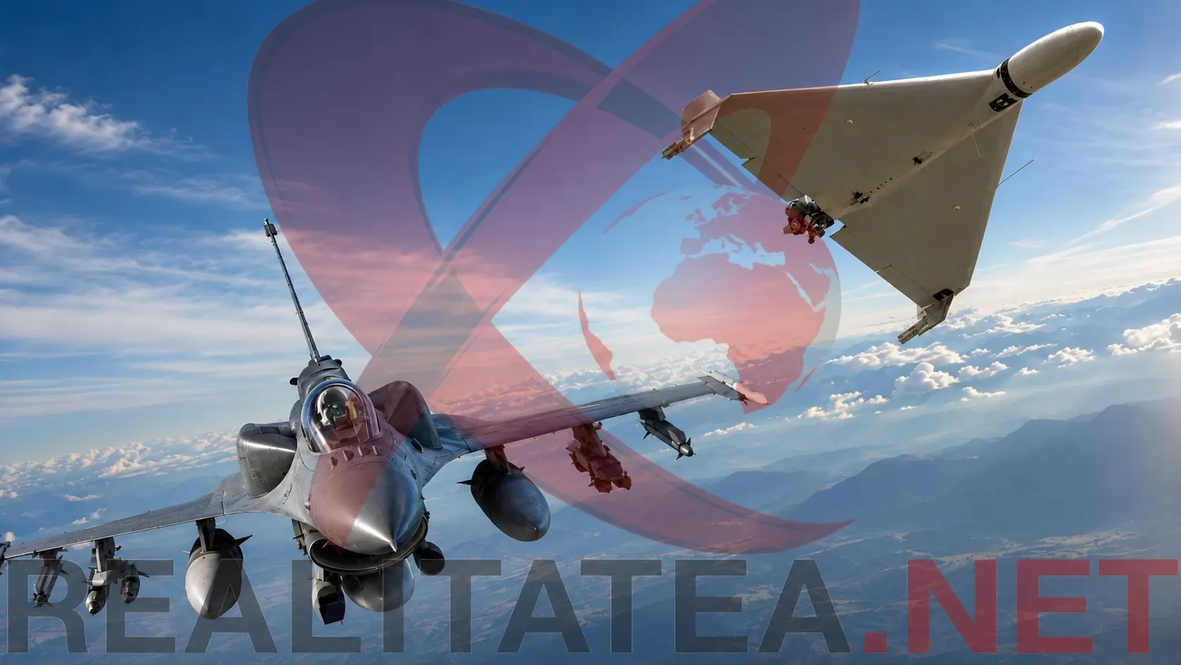 Dronă și aeronavă F-16 România