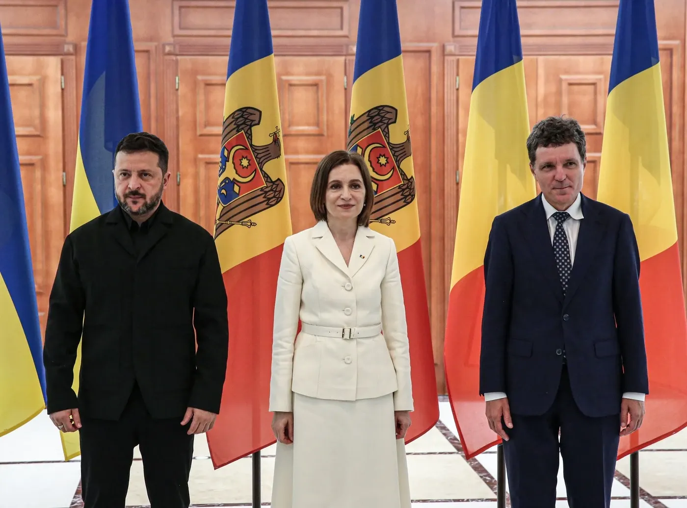 Nicușor Dan, Maia SAndu și Volodimir Zelenski. Foto: Profimedia