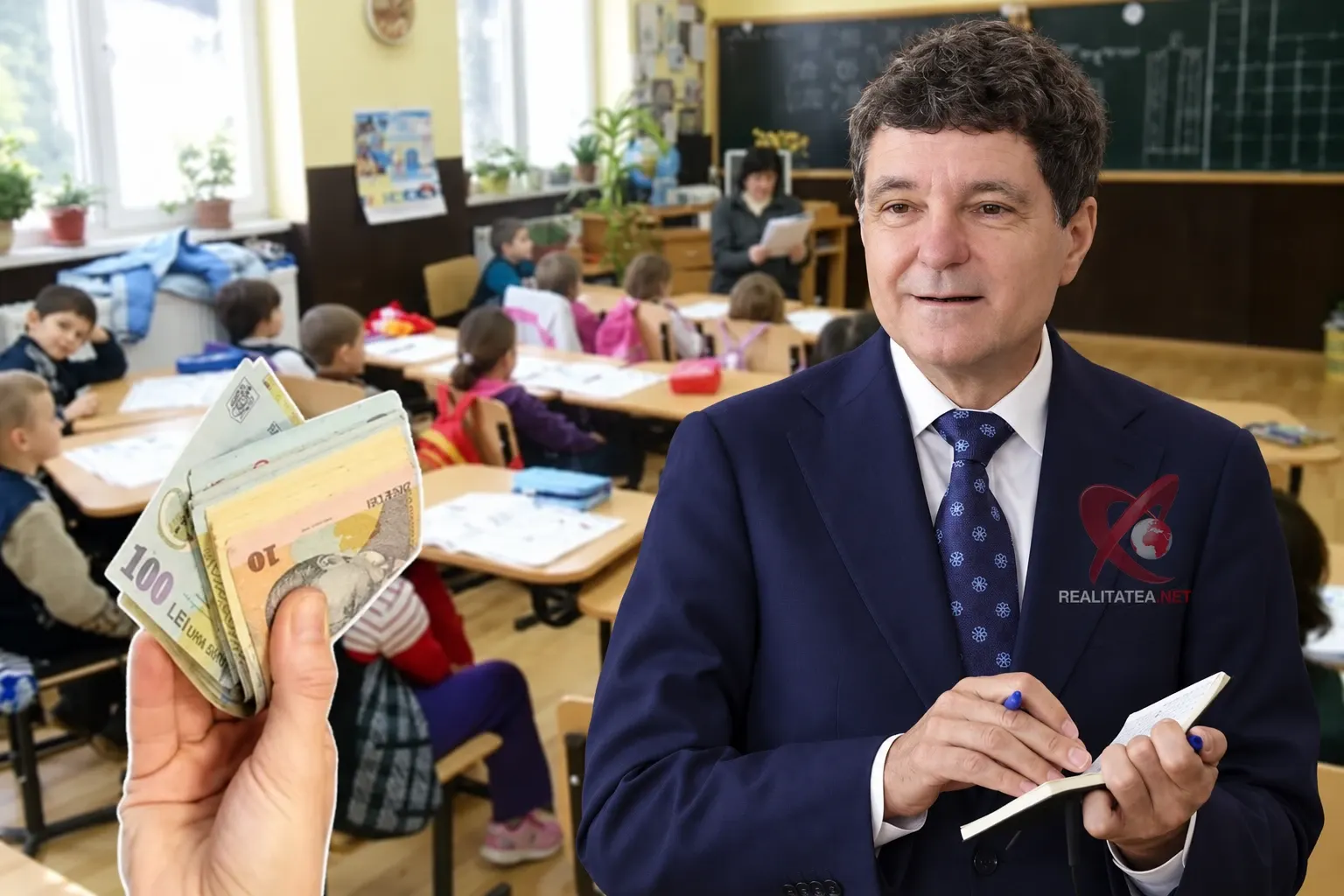 Nicușor Dan, elevi/ Sursa foto: Colaj Realitatea + Inquam photos/ Octav Ganea