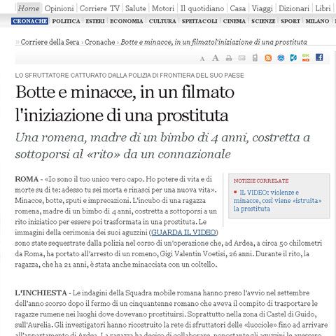 Corriere della Sera: O româncă "iniţiată" în meseria de prostituată de doi conaţionali - VEZI VIDEO