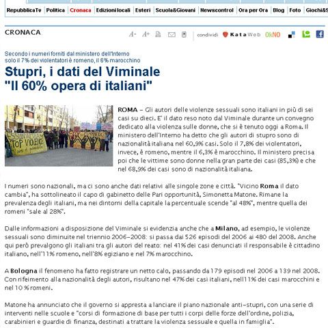 Italienii comit 60% din violurile din Peninsulă, românii numai 7,8%