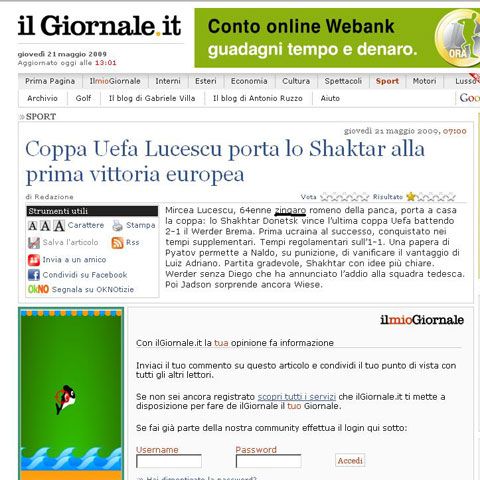 "Il Giornale": Lucescu, ŢIGANUL român care duce Cupa UEFA în Ucraina