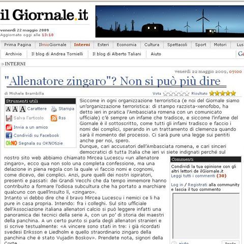 "Il Giornale" se disculpă: "E doar o expresie de simpatie faţă de Mircea Lucescu"