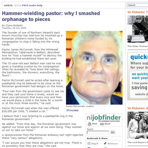 Un pastor nord-irlandez acuză Guvernul de la Bucureşti de legături cu o reţea de pedofilie