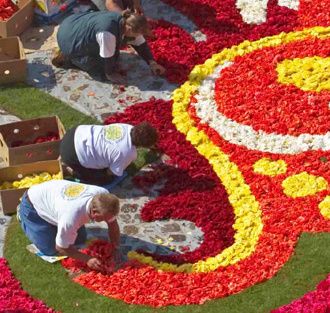 Un uriaş covor din legume şi flori a fost construit în curtea unui castel belgian - GALERIE FOTO