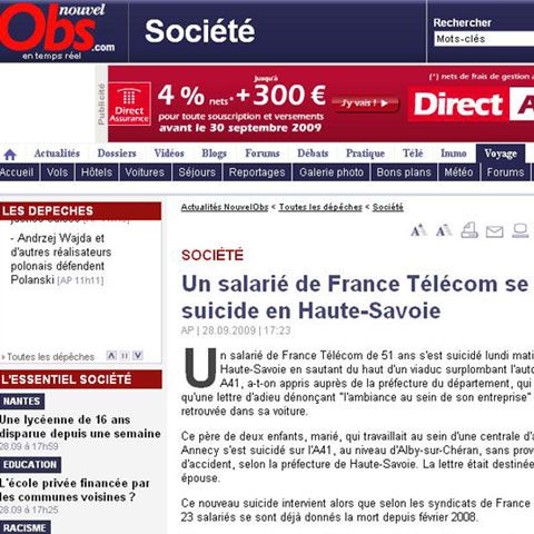 O nouă sinucidere, a 24-a la France Telecom