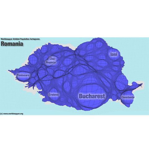 Harta României deformată de populaţie