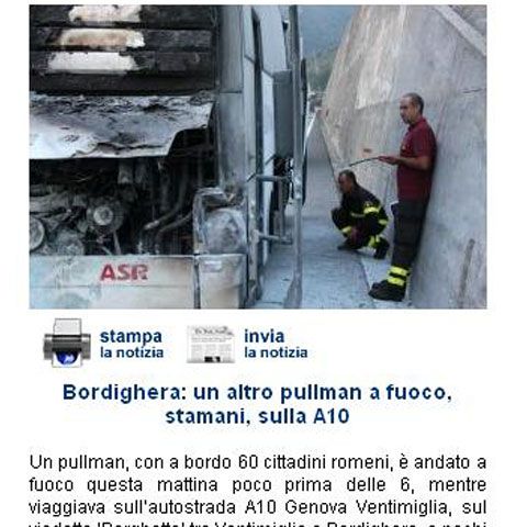 Un autocar cu 60 de români a luat foc în Italia, în apropiere de Genova 