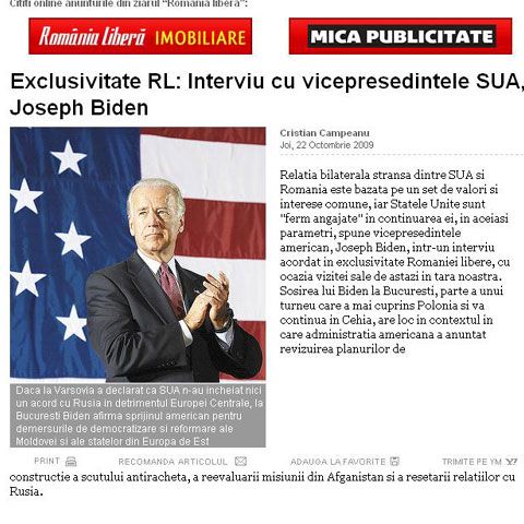 Vicepreşedintele SUA speră într-o prezenţă ridicată la vot a românilor la alegerile prezidenţiale