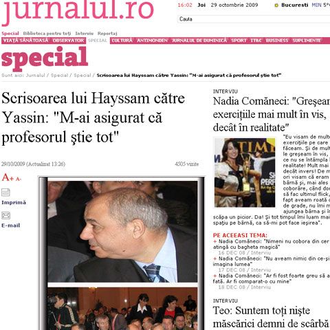 Scrisoarea lui Hayssam către doctorul Yassin ar dovedi legătura dintre sirian şi Băsescu