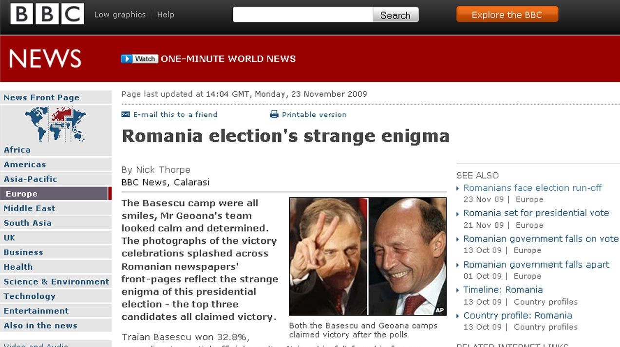 BBC: Dacă Geoană câştigă, va fi pentru că Băsescu şi-a făcut mulţi duşmani