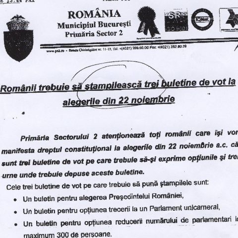 Primăria Sectorului 2: Românii trebuie "să ştampilească" trei buletine de vot pe 22 noiembrie
