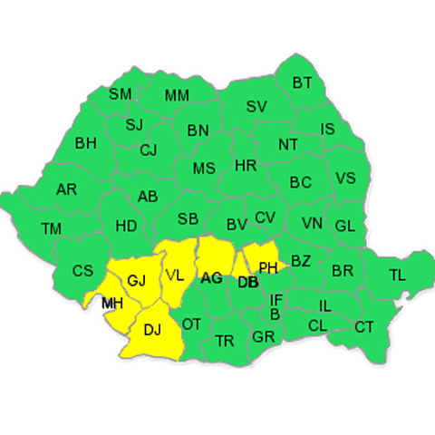 Atenţionare cod galben de ploi pentru şapte judeţe
