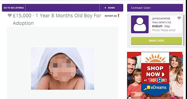 Bebeluş de vânzare pe un site de anunţuri 