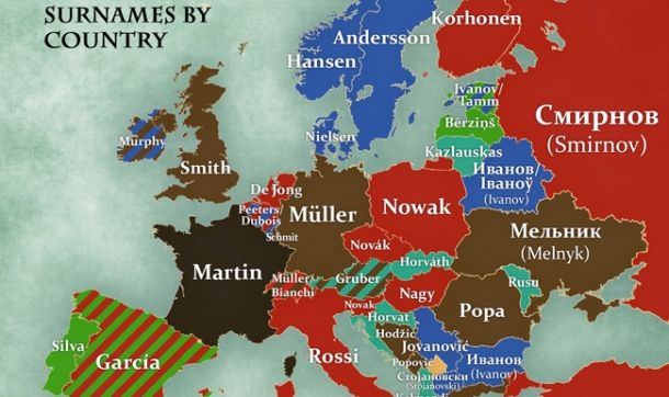 Harta Europei cu cele mai populare NUME din fiecare țară. Popa, numele care ne face speciali