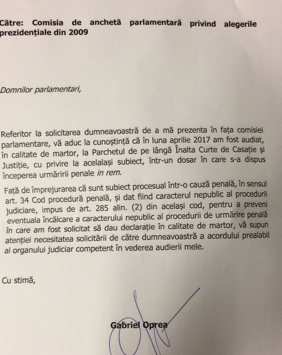 Gabriel Oprea refuză să vină la audierile de la Comisia de anchetă a alegerilor prezidenţiale