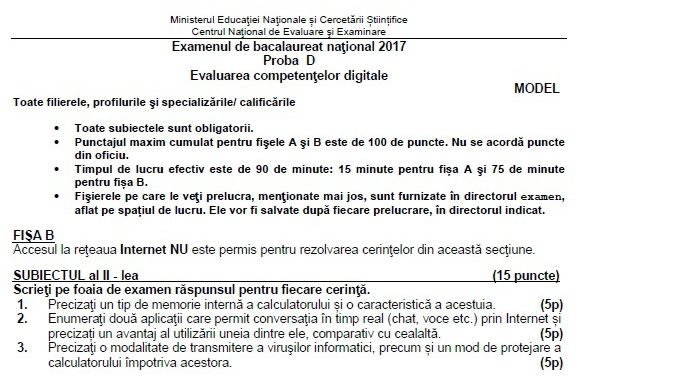 Competenţe digitale 2017. Cum arată subiectele la Competenţe digitale - BAC 2017