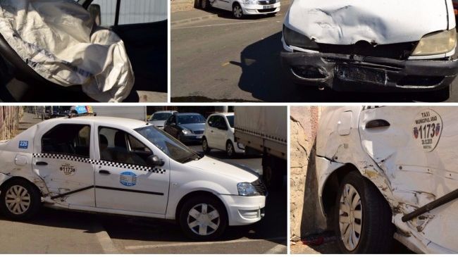 Impact violent. Un taximetrist a fost proiectat pe trotuar