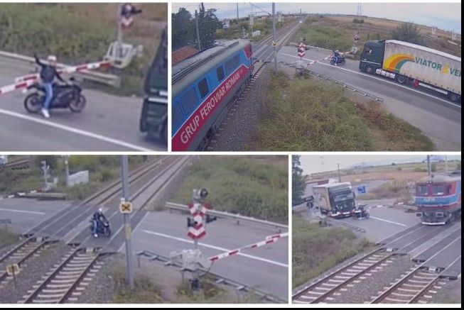Motociclist din Arad, AMENDAT cu 3.400 de lei după ce a trecut prin faţa unui tren. A fost FILMAT