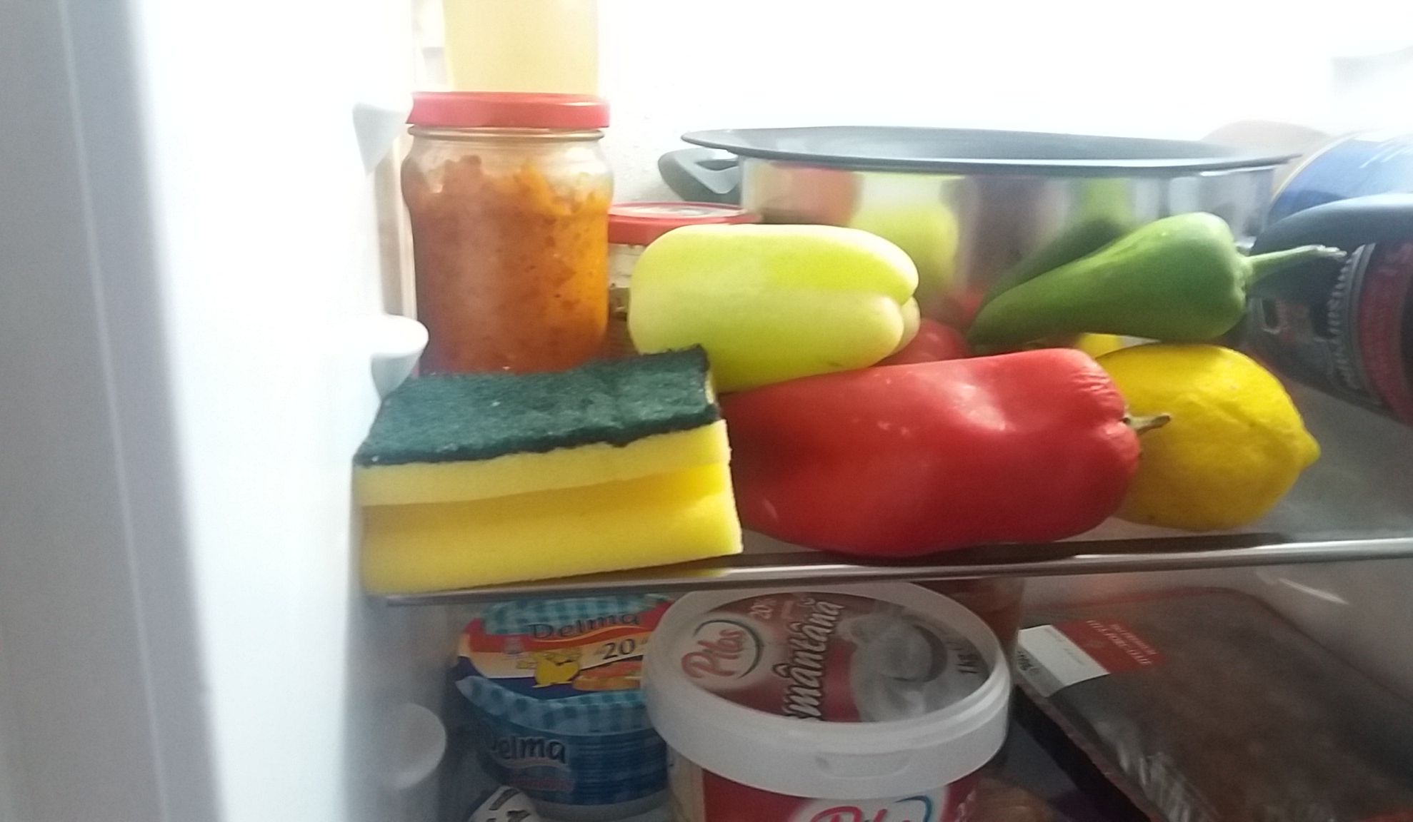 A băgat un burete în frigider și a așteptat! În scurt timp a observat diferenţa