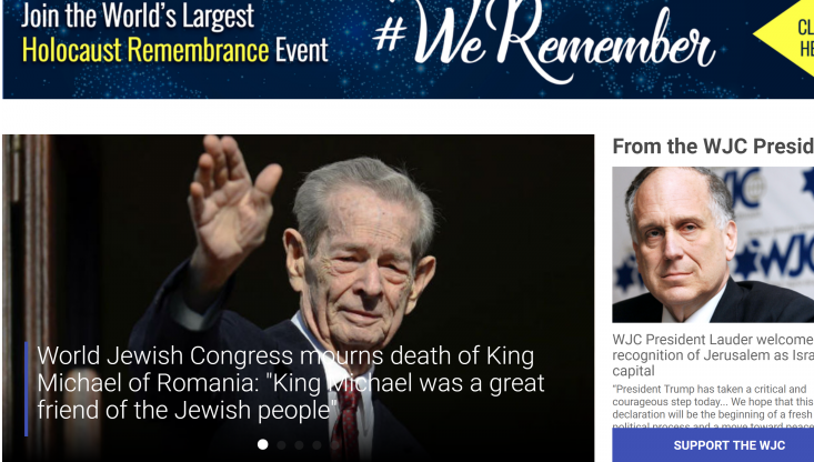 Mesajul Congresului Mondial Evreiesc la moartea regelui Mihai
