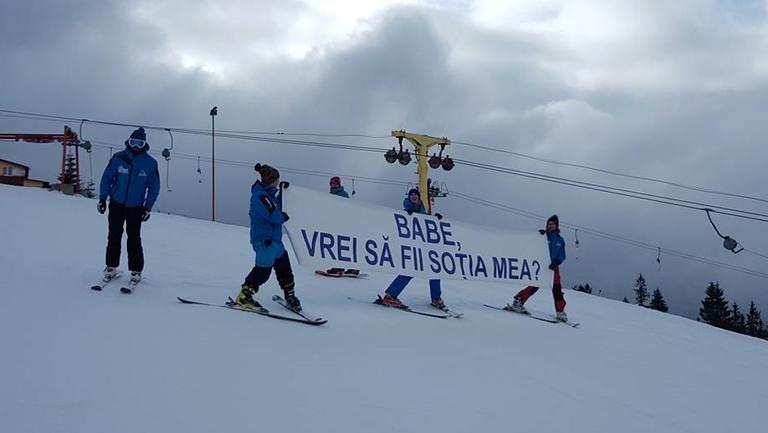 Cerere în căsătorie unică, pe o pârtie de schi din România
