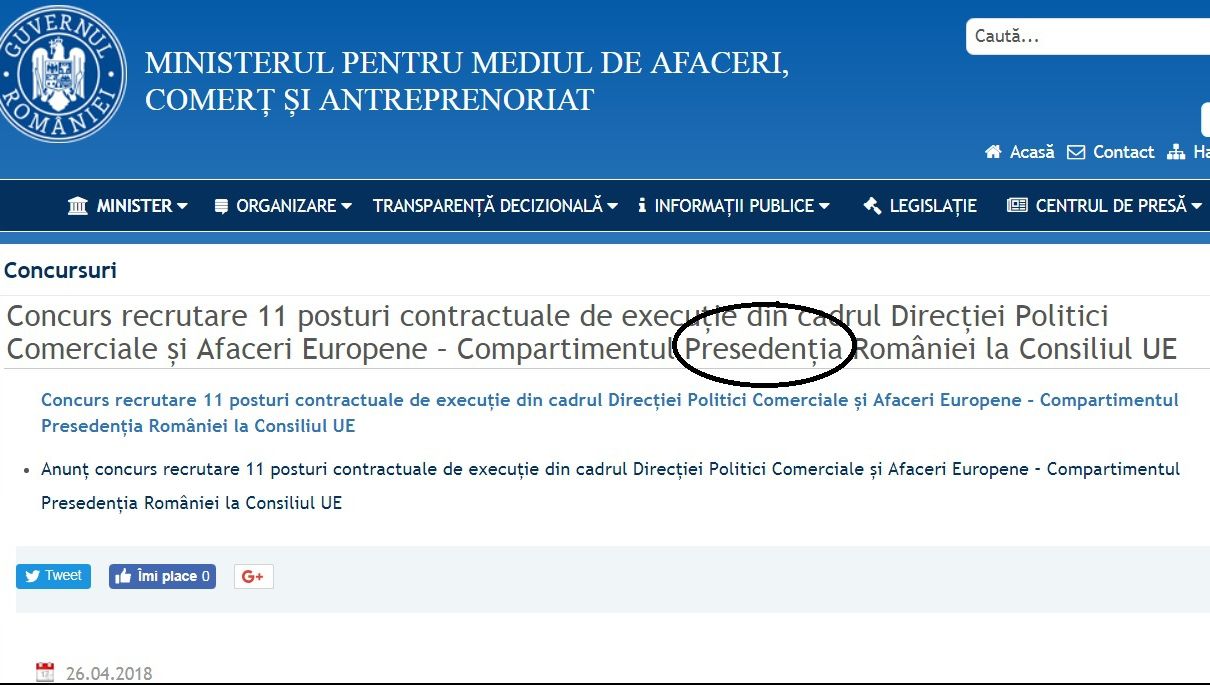 Ministerul pentru IMM-uri comite o gafă: "Preşedenţia" României la Consiliul UE 