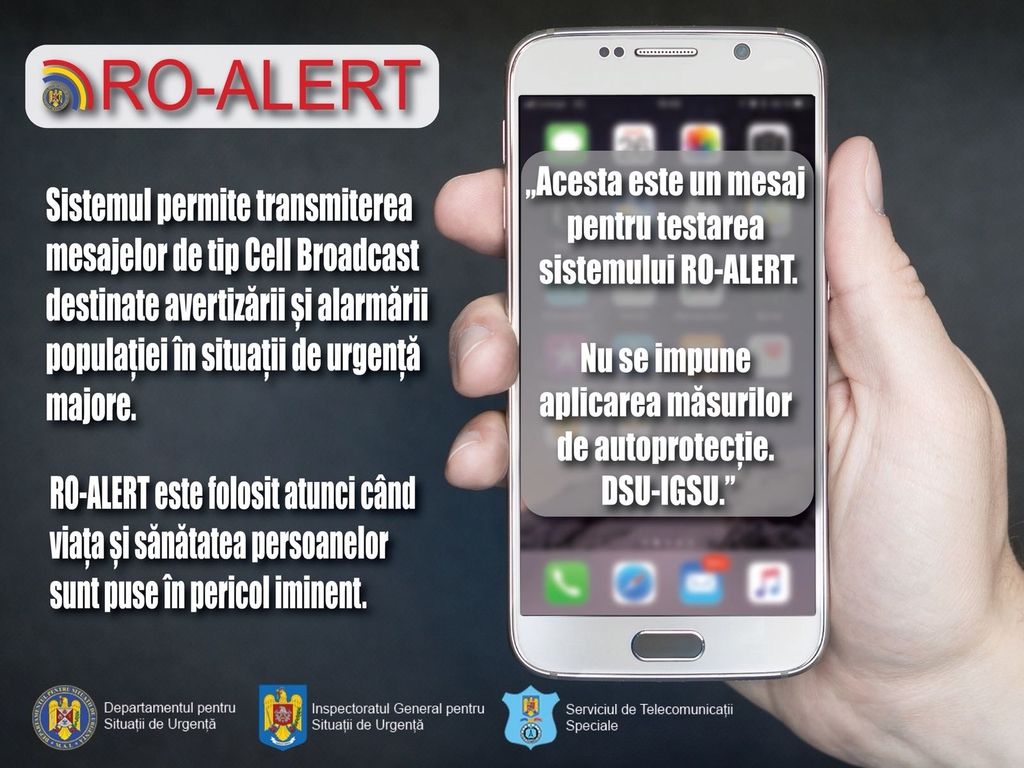 Începe testarea sistemului național de avertizare a populației RO-ALERT