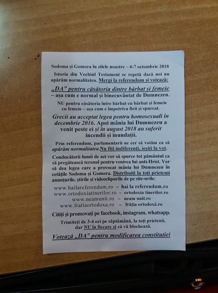 Manifest halucinant pro-referendum, împărțit în cancelariile din școlile vrâncene