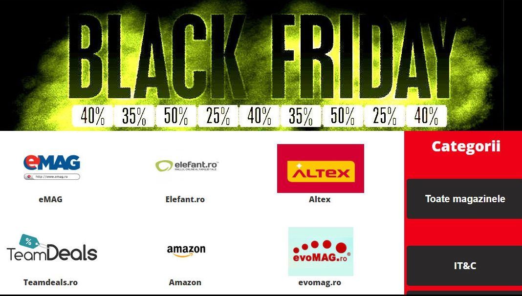 Black Friday 2018. LISTA cu 60 de magazine musai de cercetat în Vinerea Neagră