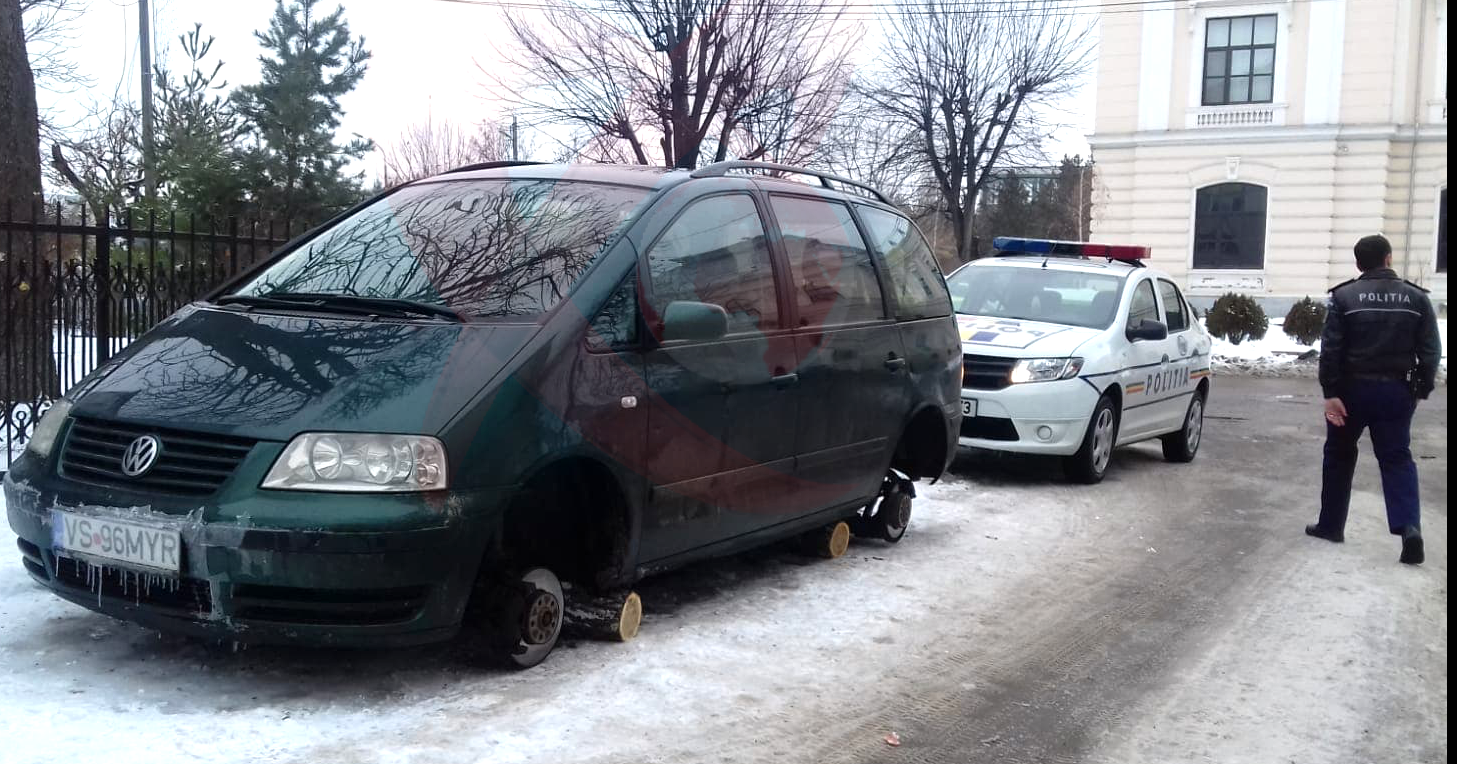 Un bârlădean care a vrut să-și ducă copilul la școală a găsit mașina fără roți!