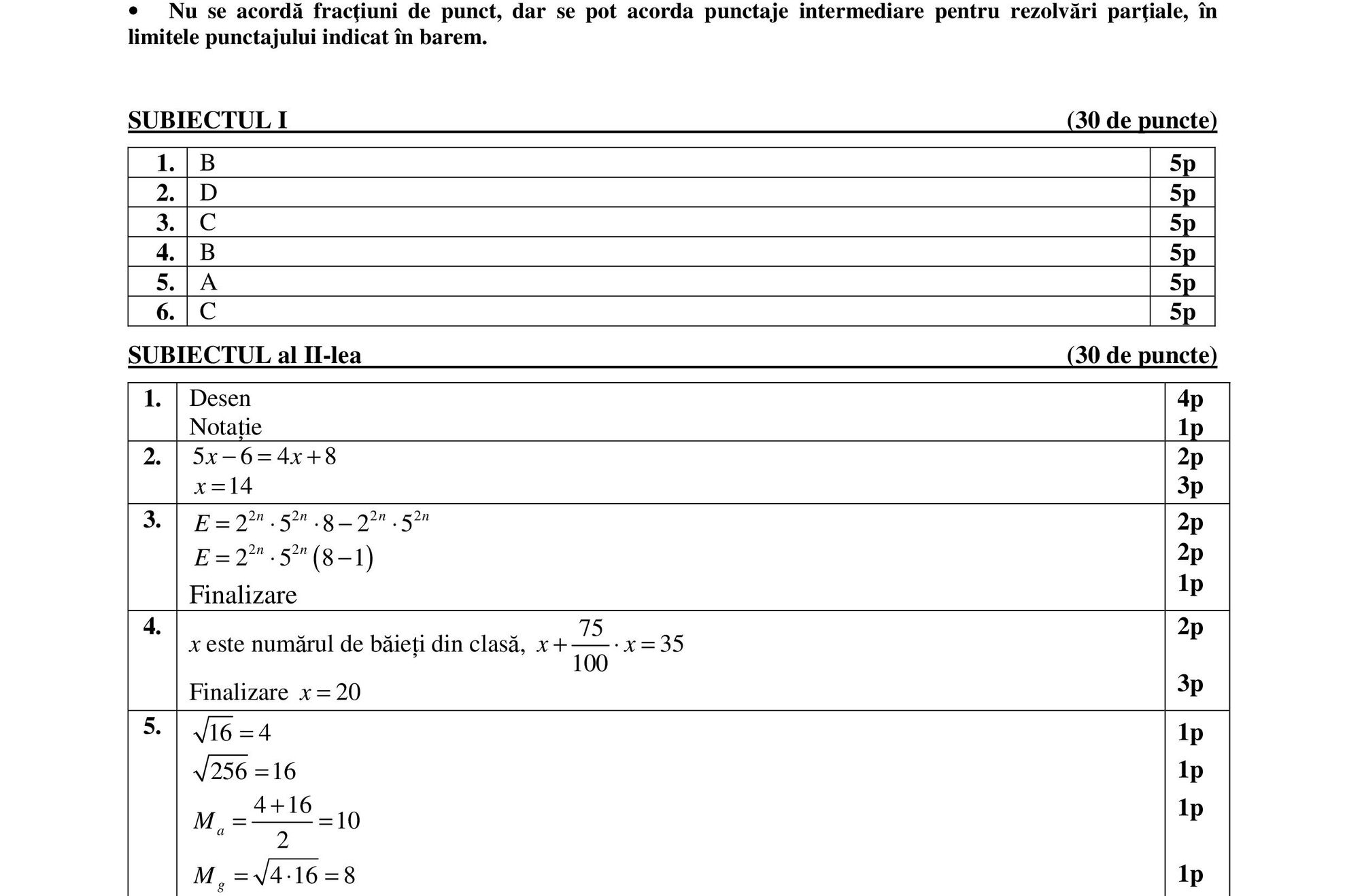 EDU.ro Subiecte simulare 2019 Matematică // Barem de corectare clasa a 8-a și clasa a 7-a