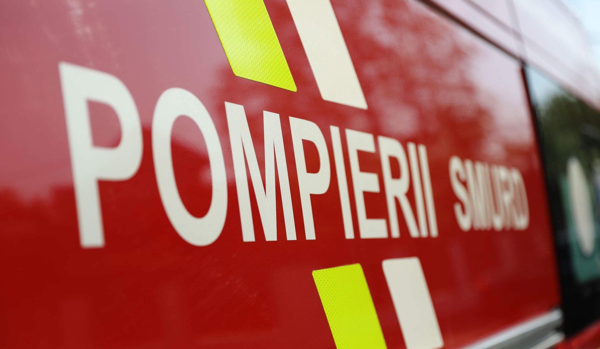 Mașină mistuită de flăcări, după impactul cu un copac