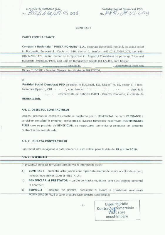 Ce scrie în contractul semnat de Poşta Română cu PSD? (DOCUMENT)
