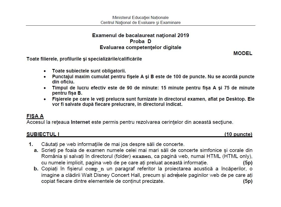 Subiecte competențe digitale 2019 BAC . Cum arată subiectele